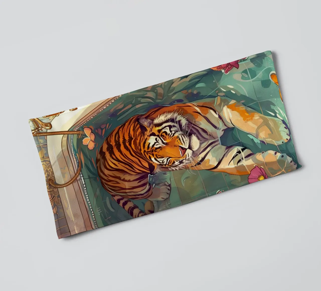 Tiger in Bathtub: Surreal Whimsical Art Print towel by homdeco