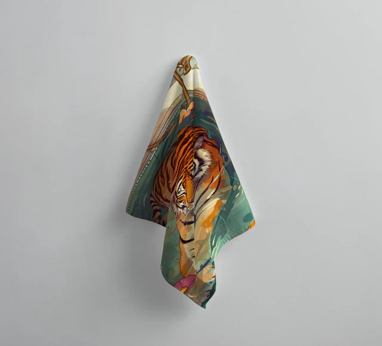 Tiger in Bathtub: Surreal Whimsical Art Print towel by homdeco
