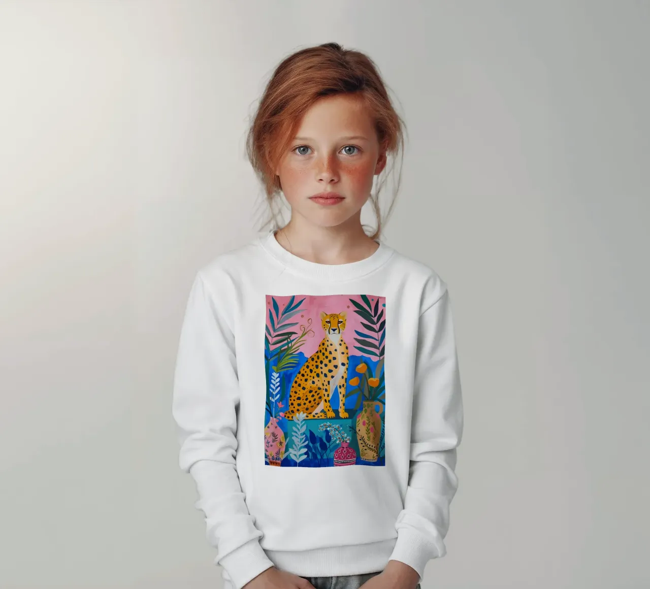 Giungla di ghepardi Boho: Arte animale moderna rosa e blu felpa bambino da homdeco