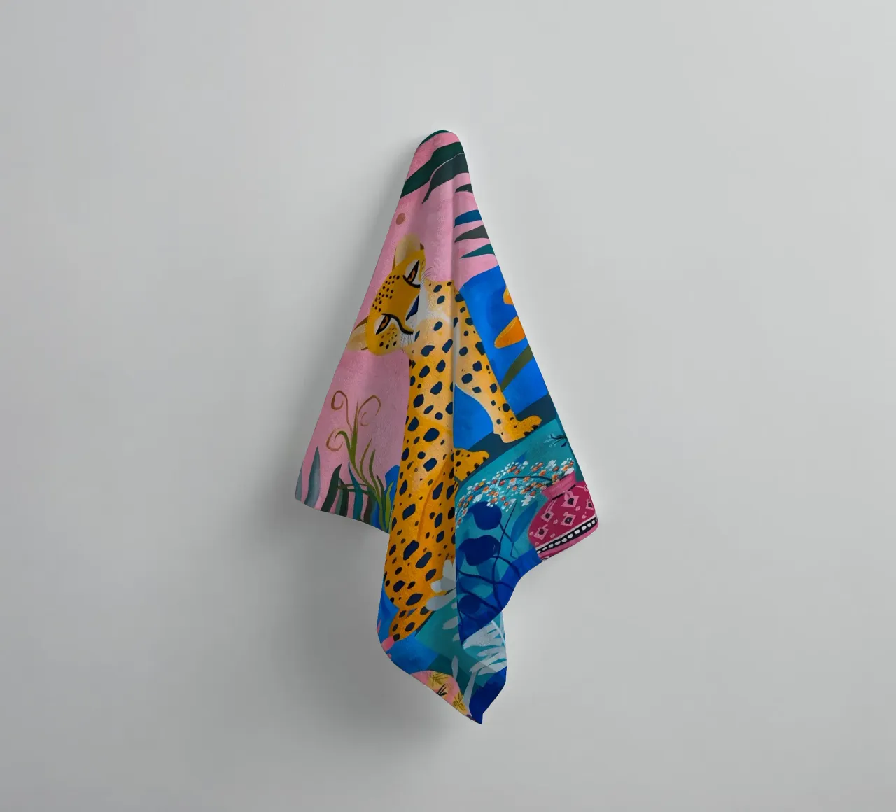 Boho Cheetah Jungle: Pink & Blue Modern Animal Art towel by homdeco