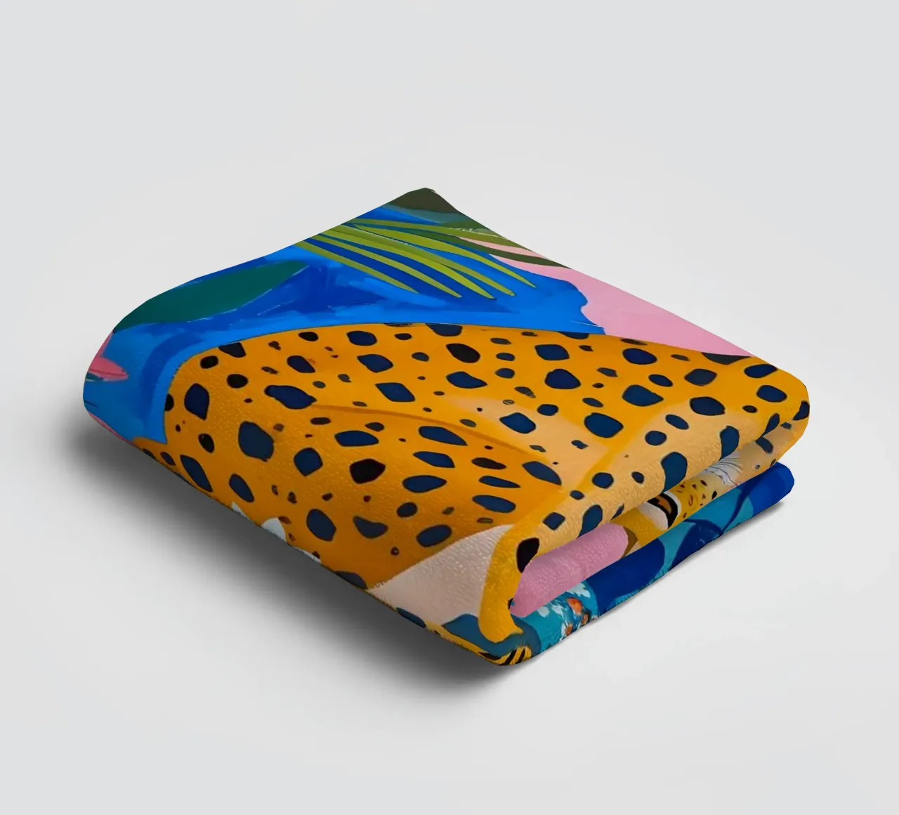 Boho Cheetah Jungle: Pink & Blue Modern Animal Art towel by homdeco