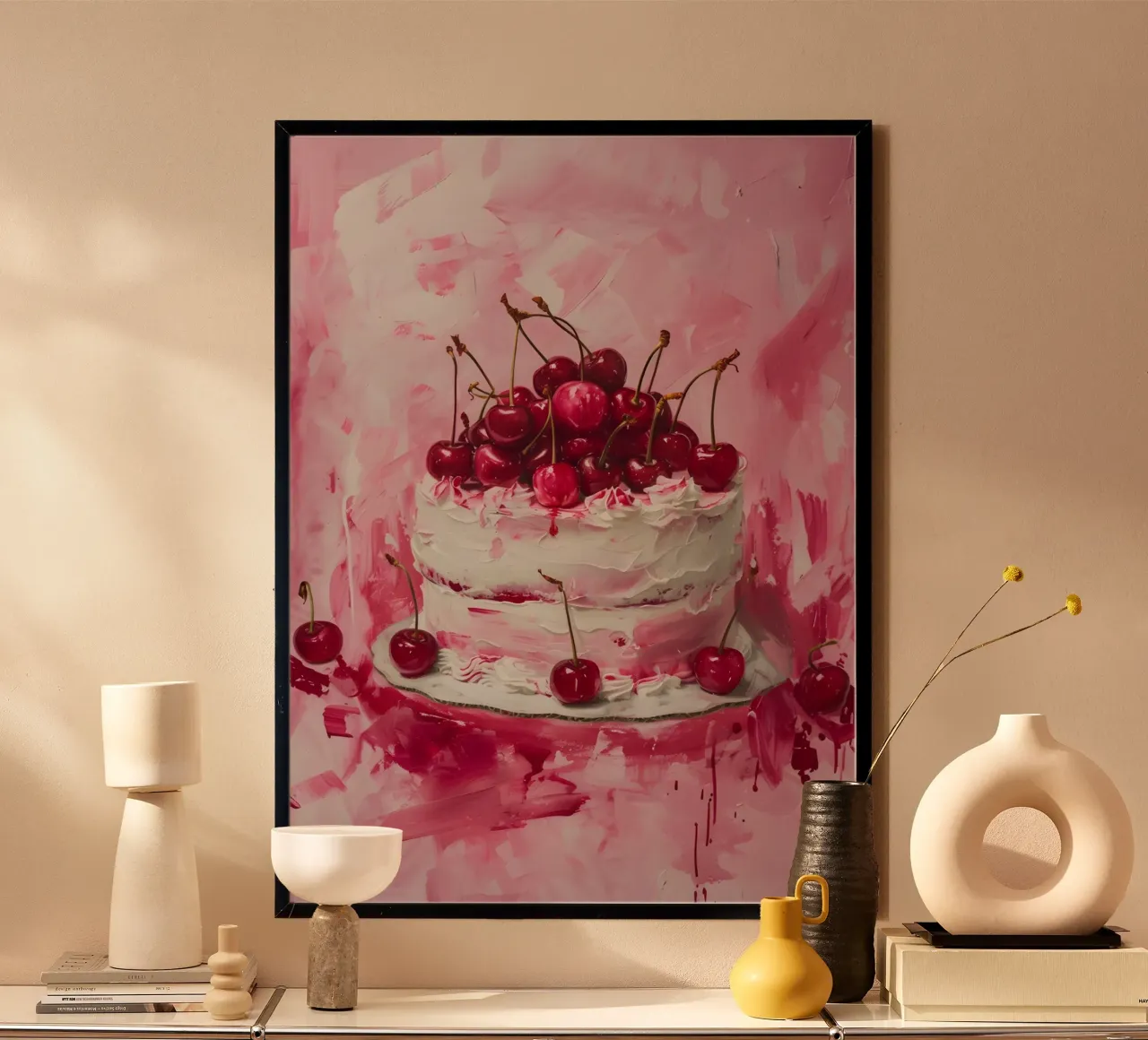 Kirschtorten-Glück: Rosa Palette Impressionistische Kunst Poster mit Kunststoffrahmen von homdeco