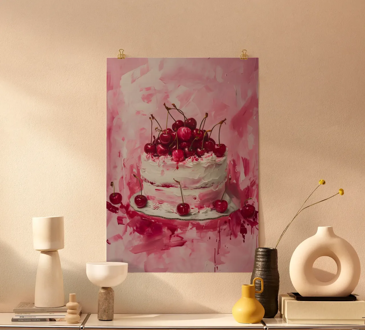 Kirschtorten-Glück: Rosa Palette Impressionistische Kunst Poster mit Kunststoffrahmen von homdeco