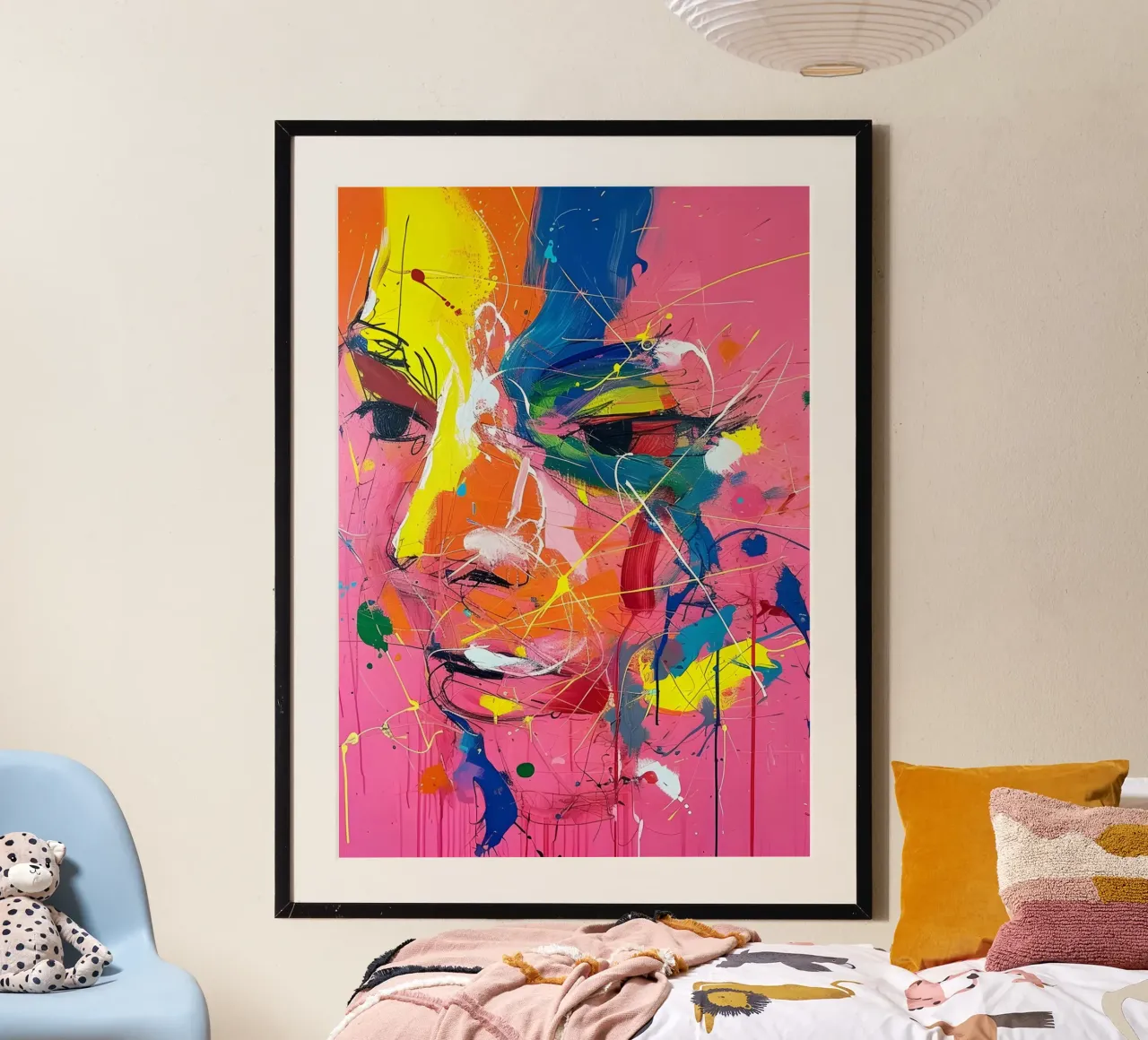 Portrait abstrait : Expressionnisme rose et jaune hahnemühle de homdeco