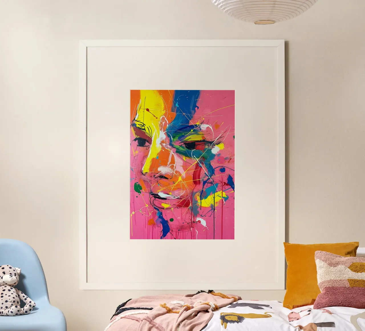 Portrait abstrait : Expressionnisme rose et jaune hahnemühle de homdeco