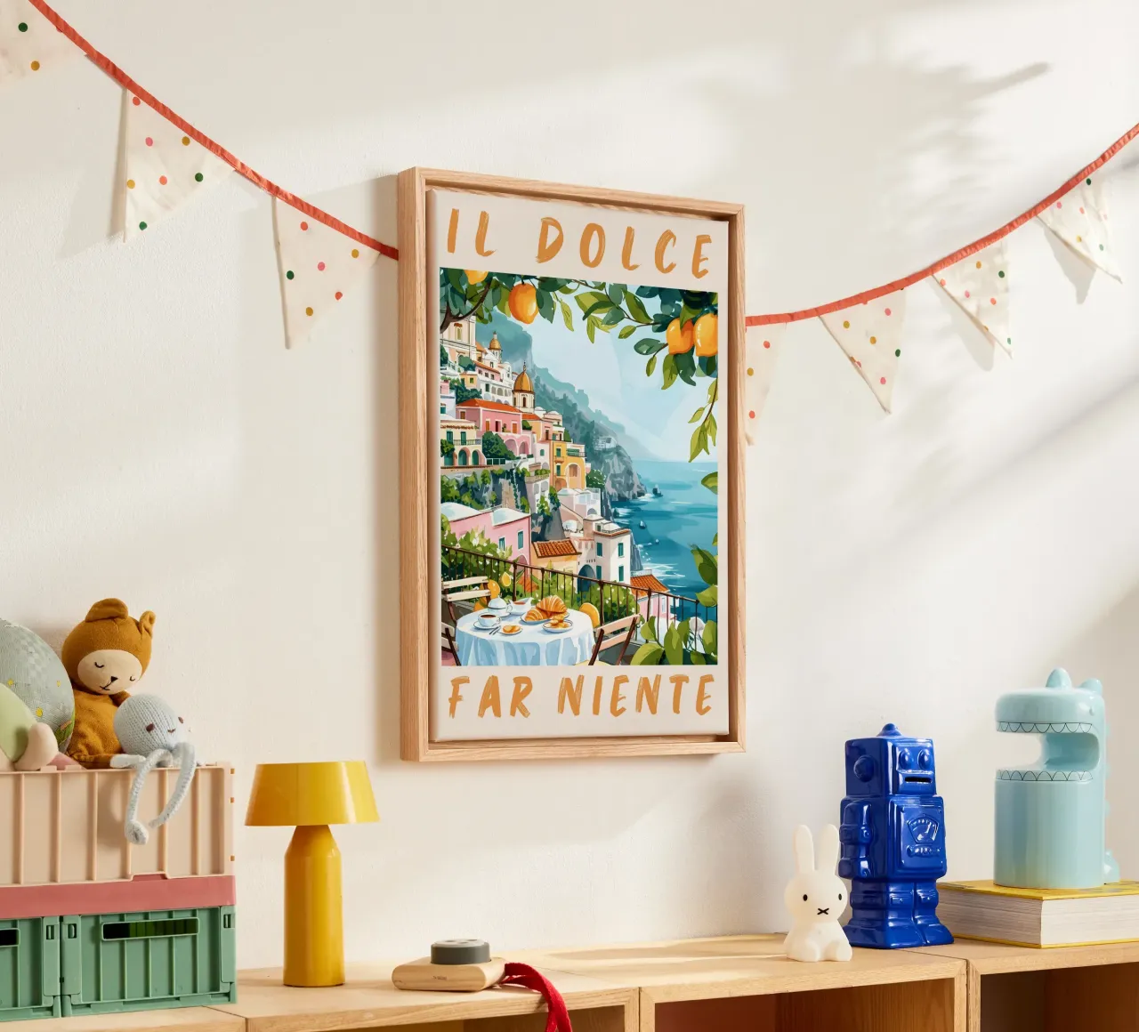 Positano "Il Dolce Far Niente" Travel Poster Art tela con Cornice a cassetta da homdeco