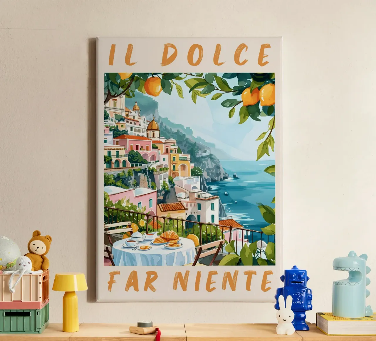 Positano "Il Dolce Far Niente" Travel Poster Art tela con Cornice a cassetta da homdeco