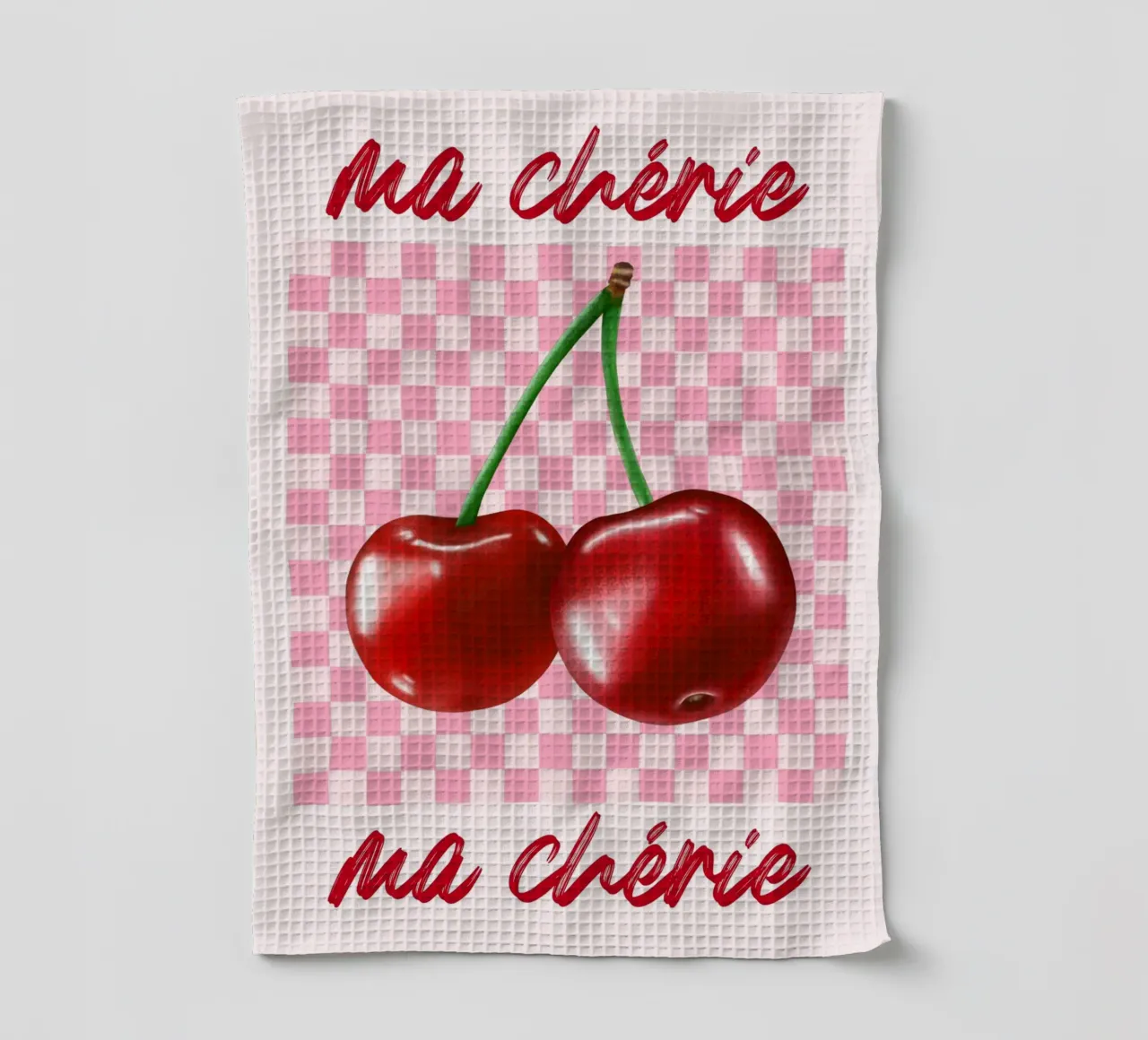 Ma Chérie Cherry Pink Checkered Art Print torchon de homdeco
