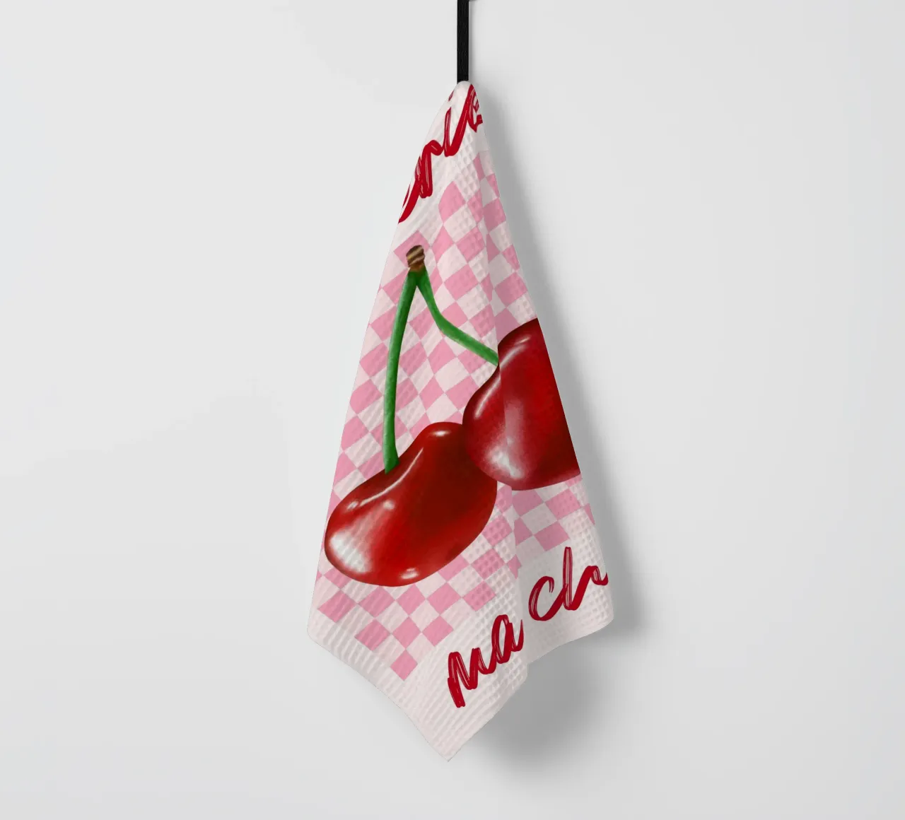 Ma Chérie Cherry Pink Checkered Art Print torchon de homdeco