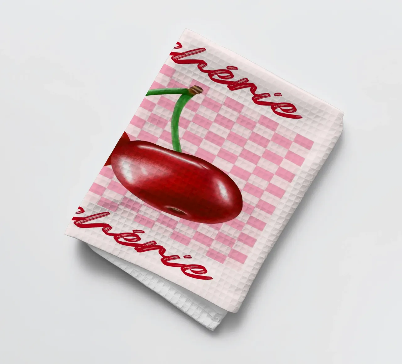 Ma Chérie Cherry Pink Checkered Art Print torchon de homdeco