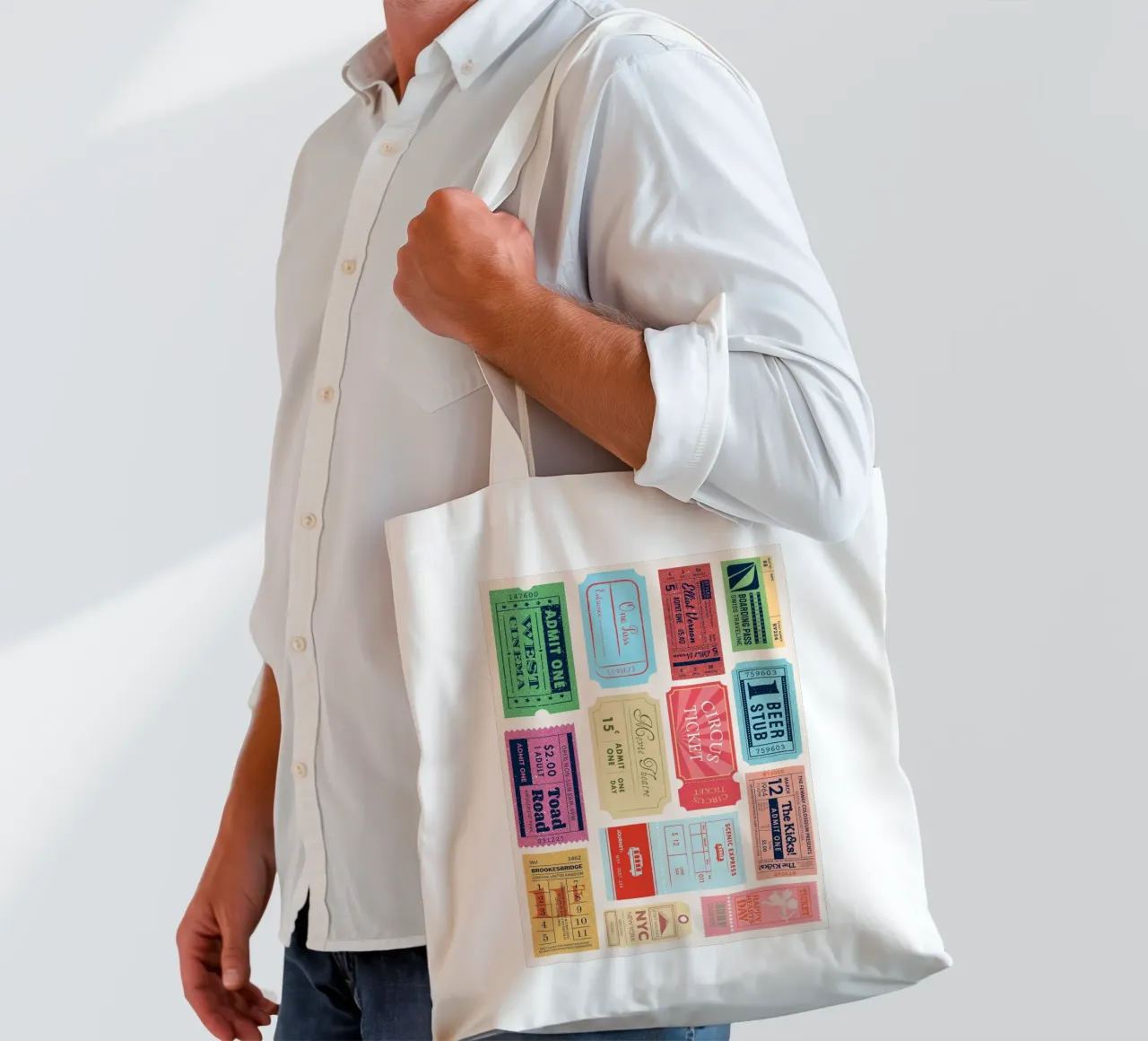 Biglietti d'ingresso vintage: Collezione di arte pop retrò borsa in juta da homdeco