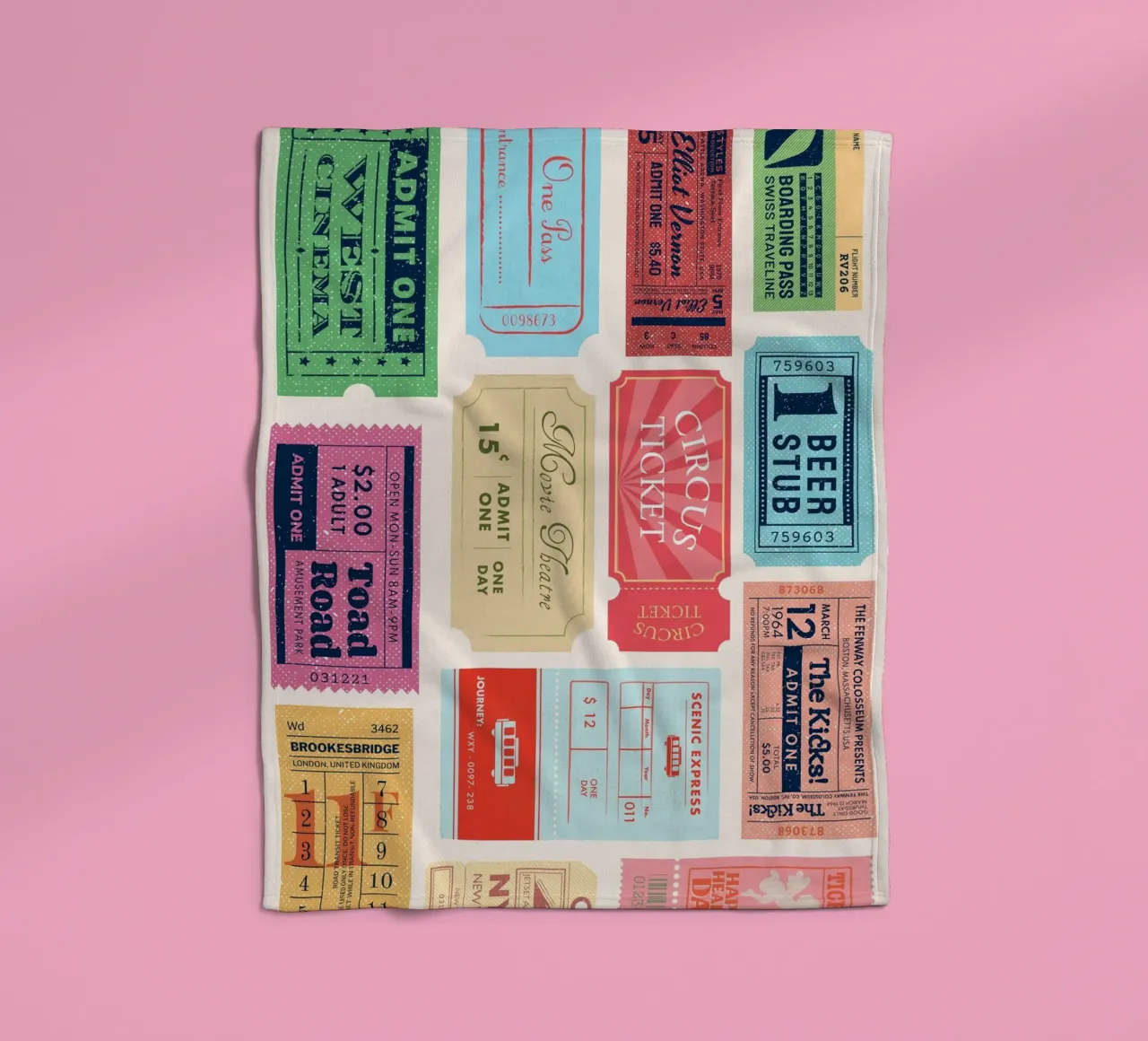 Biglietti d'ingresso vintage: Collezione di arte pop retrò coperta in pile da homdeco