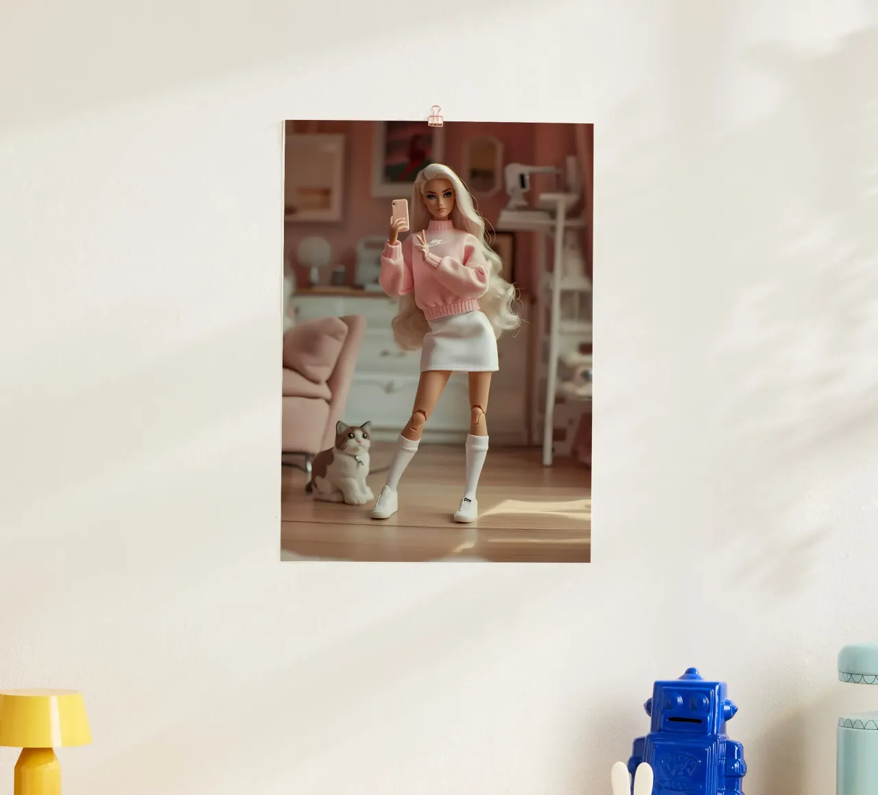 Barbie selfie: Roze Esthetiek met Huiskat Kunstdruk poster van homdeco