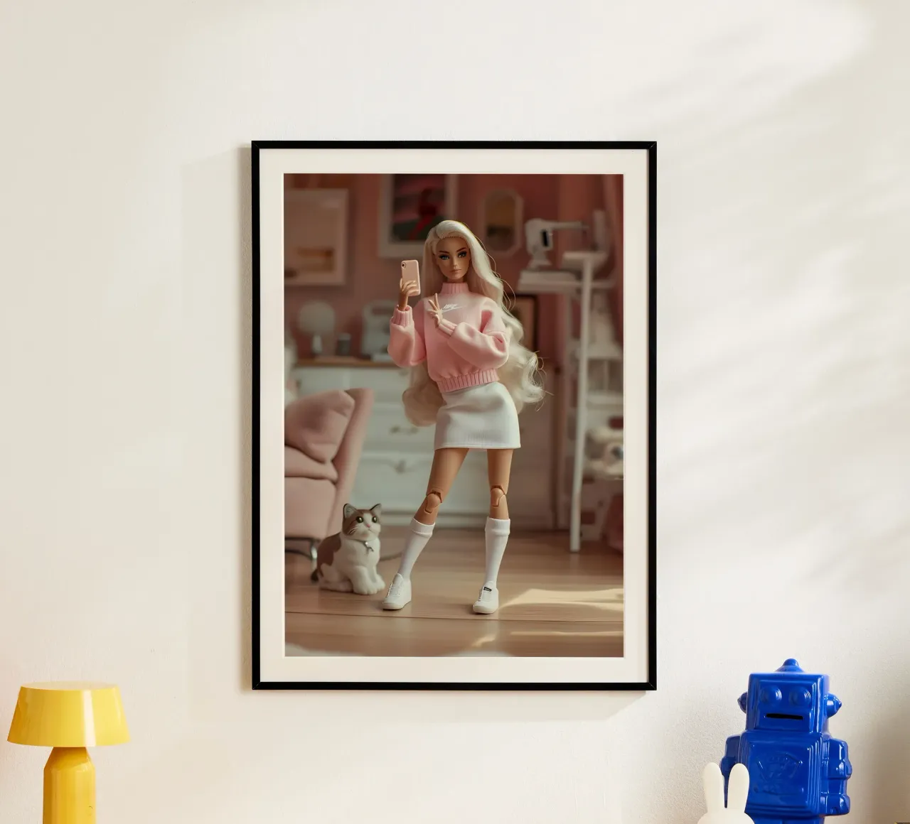 Barbie selfie: Roze Esthetiek met Huiskat Kunstdruk poster van homdeco