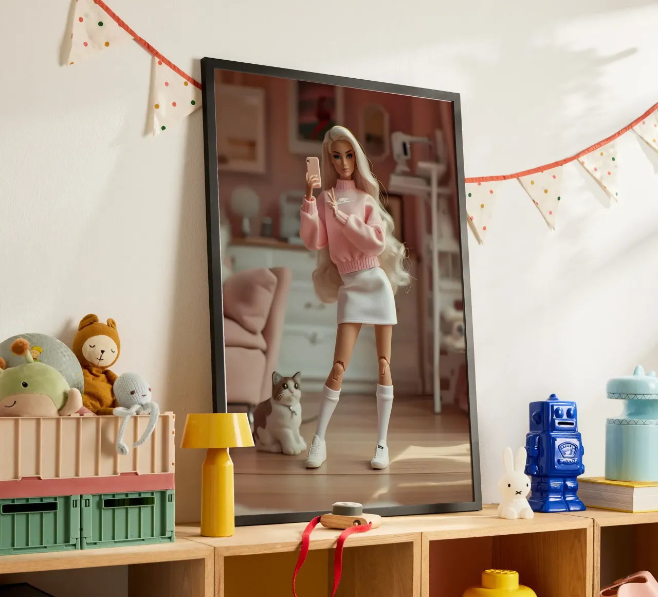 Barbie selfie: Roze Esthetiek met Huiskat Kunstdruk poster van homdeco