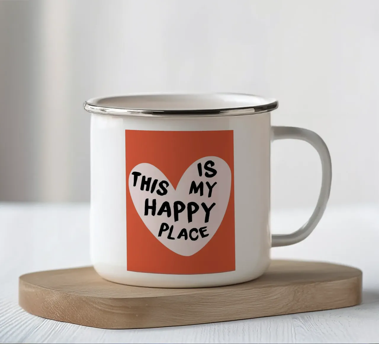 "Hartverwarmende kunstdruk "This Is My Happy Place emaille mok van homdeco