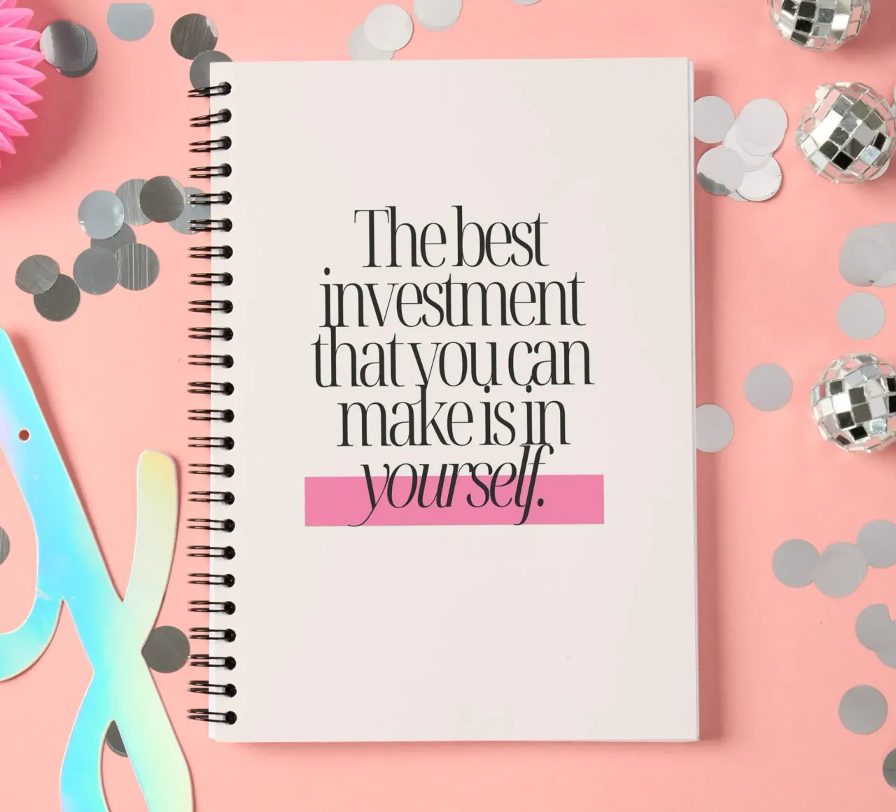 "Invest in Yourself" Empowering Minimalist Art Print spiral notebook by homdeco