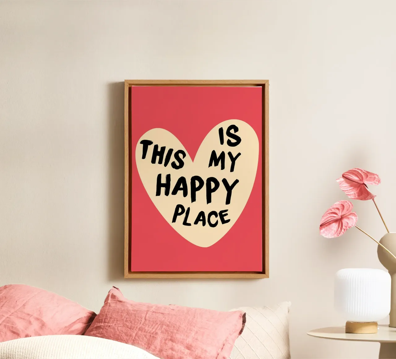 "Hartverwarmende kunstdruk "This Is My Happy Place canvas met Baklijst van homdeco