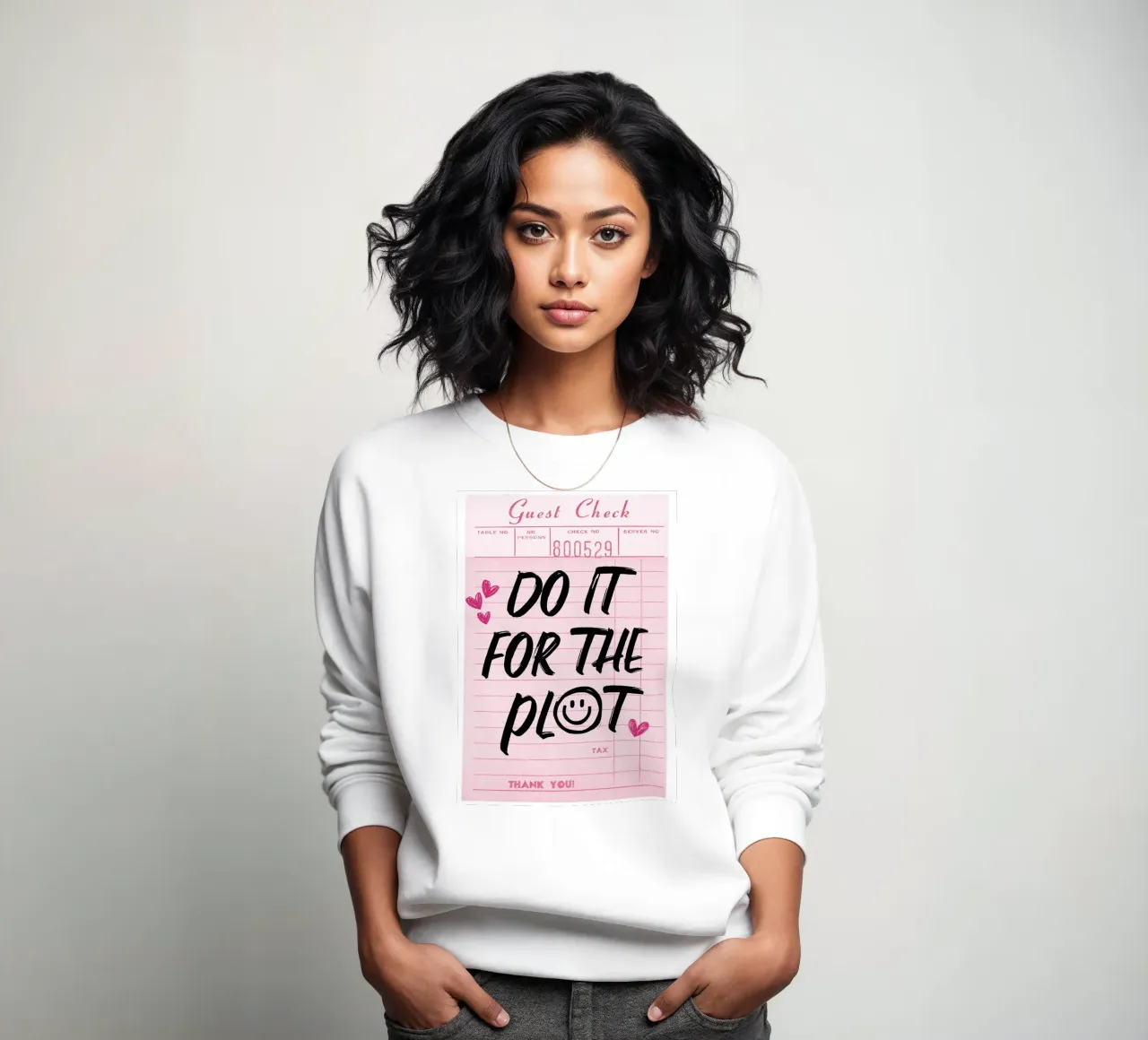 "Do It For The Plot" Trendy Guest Check Kunstdruck Sweatshirt von homdeco