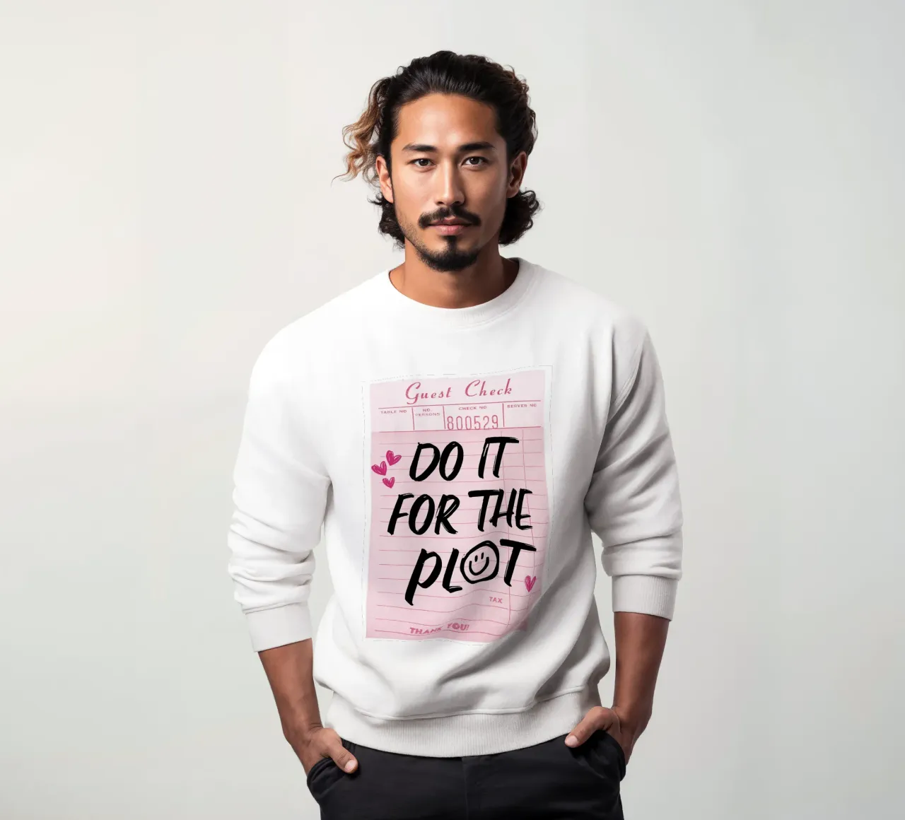 "Do It For The Plot" Trendy Guest Check Kunstdruck Sweatshirt von homdeco