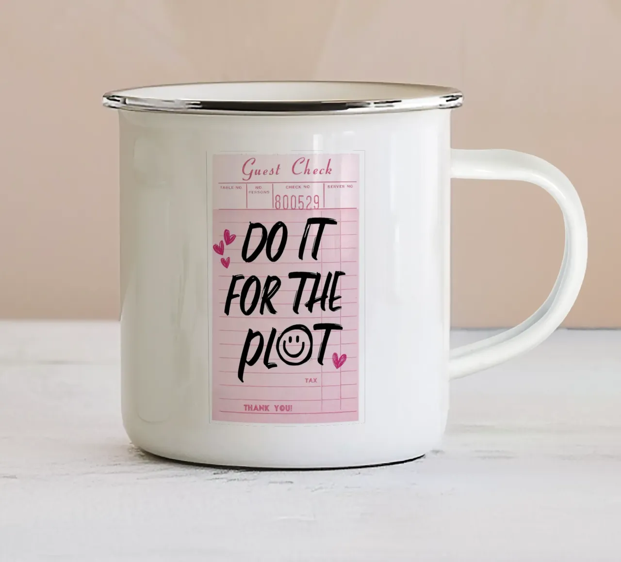 "Do It For The Plot" Trendy Guest Check Kunstdruck Emaille Tasse von homdeco