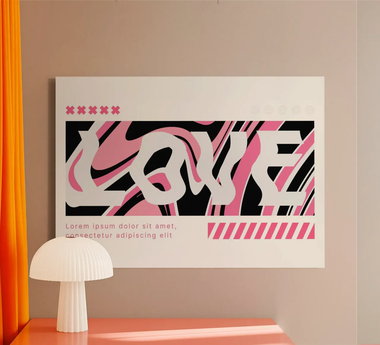 LOVE Glitch Kunst: Roze, zwart-wit modern abstract canvas met Baklijst van homdeco