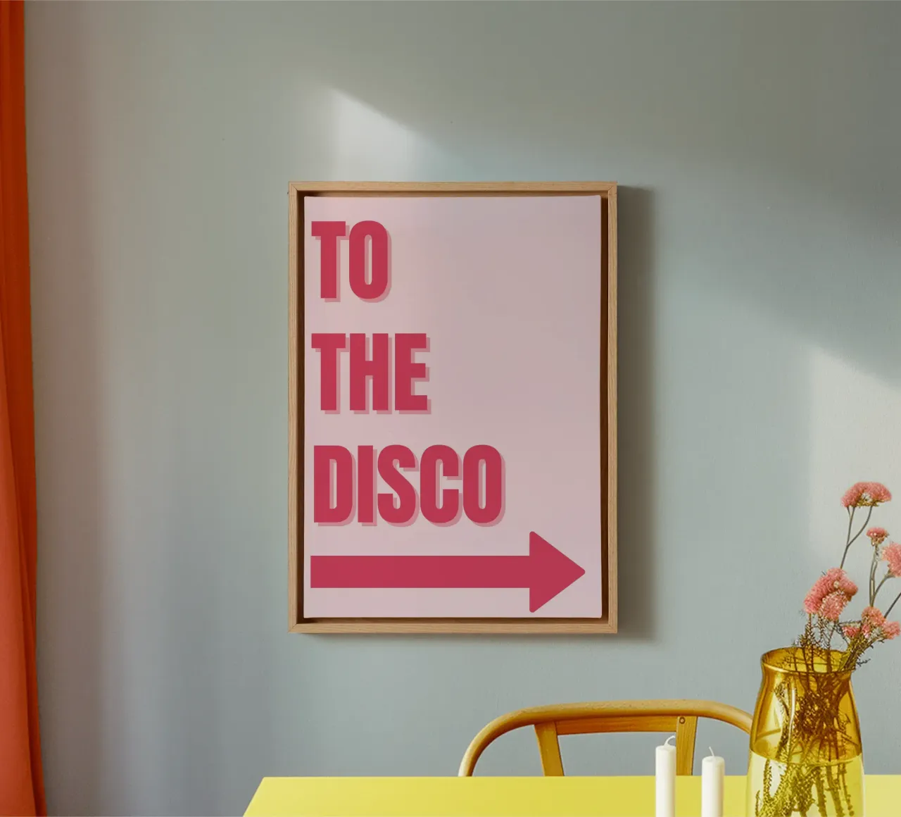 "To The Disco" Pink Retro Typography Art Print canvas with Floater frame by homdeco