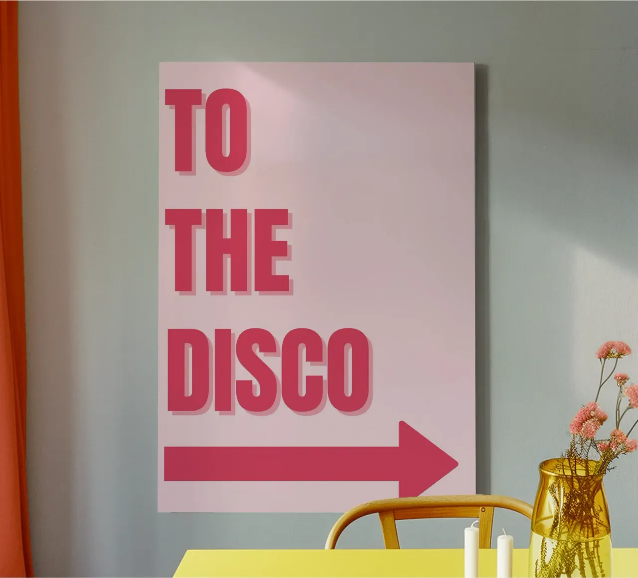 "To The Disco" Pink Retro Typography Art Print canvas with Floater frame by homdeco