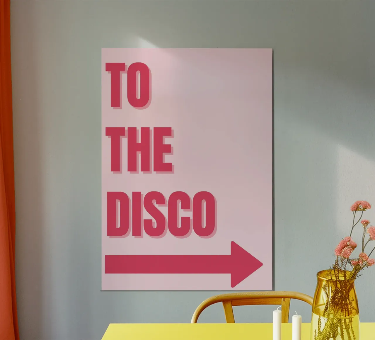 "To The Disco" Pink Retro Typography Art Print poster by homdeco