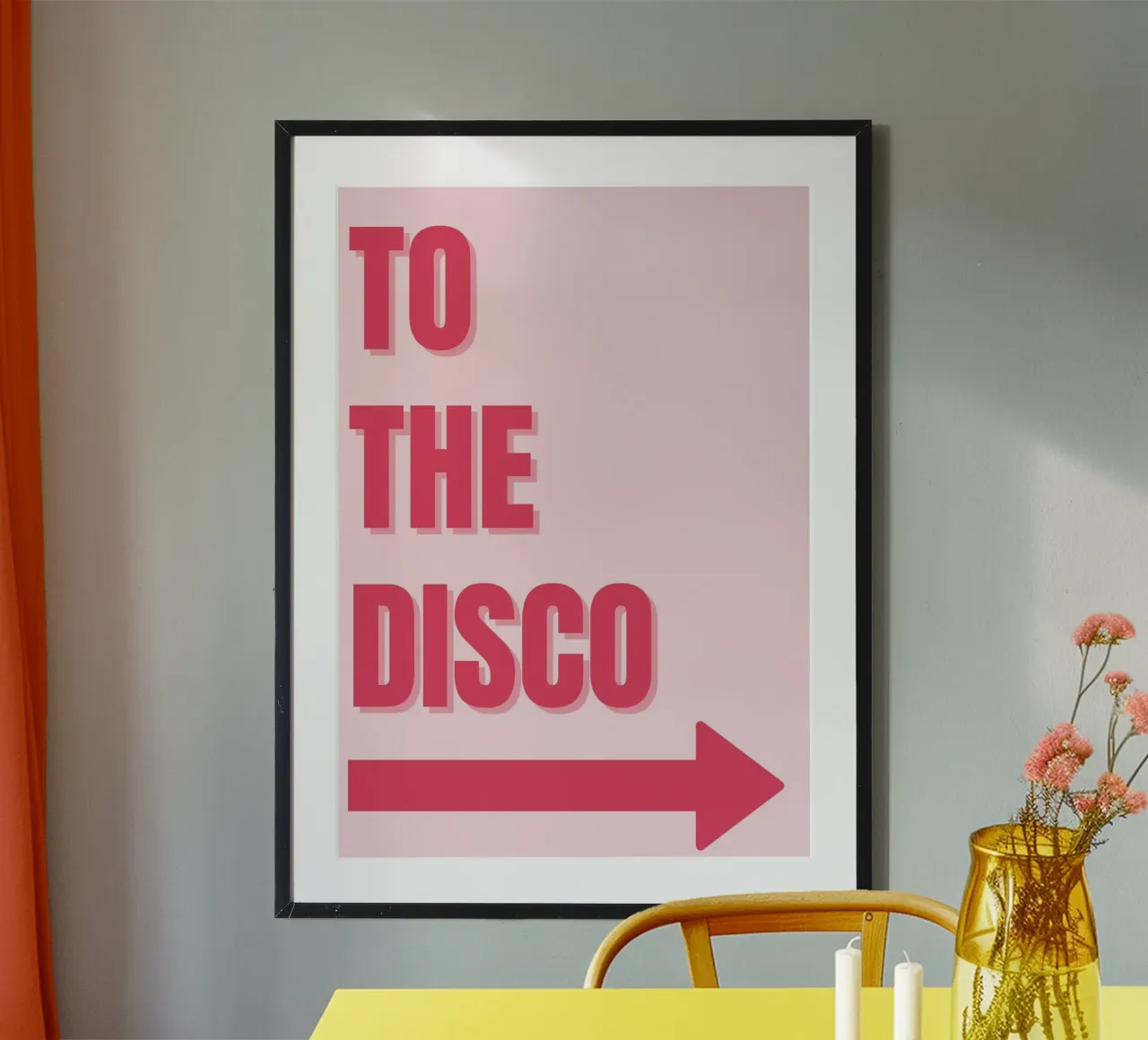 "To The Disco" Pink Retro Typography Art Print poster by homdeco
