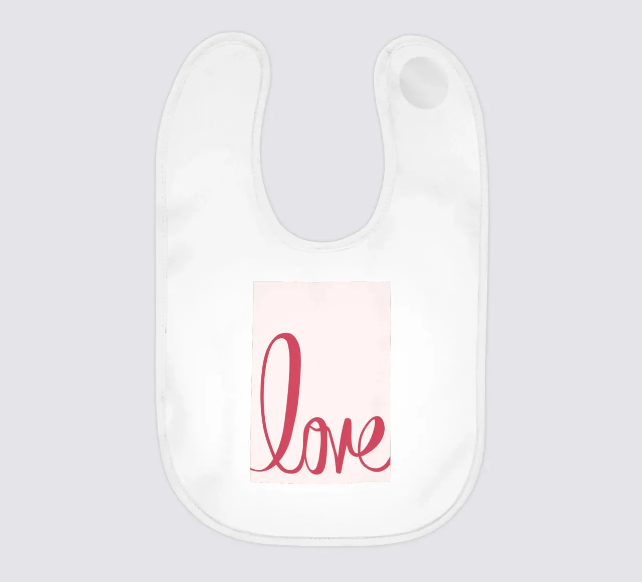 "Love" Script Typography: Minimalist Pink Print baby bib by homdeco