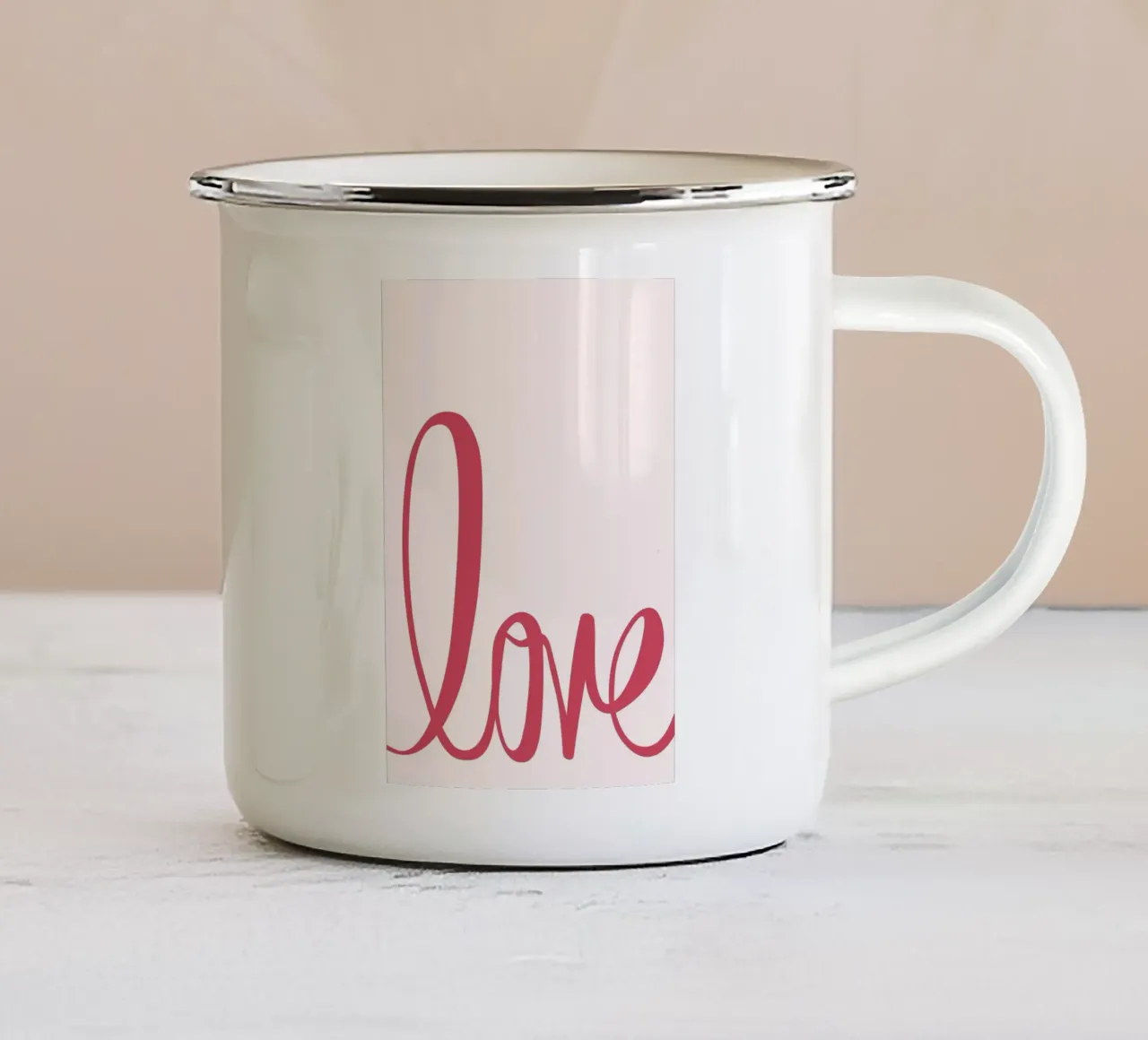 "Liefde" Script Typografie: Minimalistische roze print emaille mok van homdeco