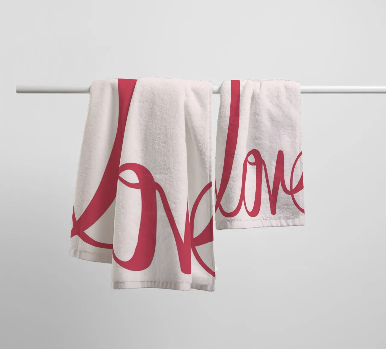 "Love" Script Typography: Minimalist Pink Print towel by homdeco