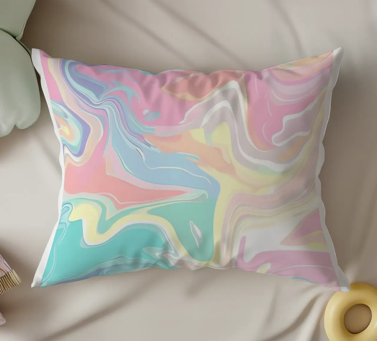 Abundance Good Vibes: Pastel Swirl Abstract Art Print decorative cushion by homdeco
