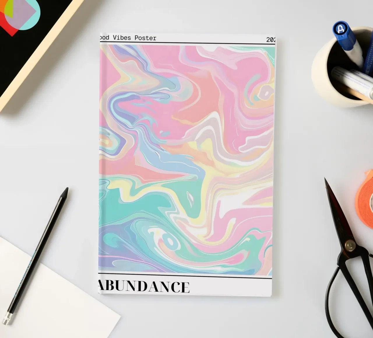Abundance Good Vibes: Pastel Swirl Abstract Art Print notebook by homdeco