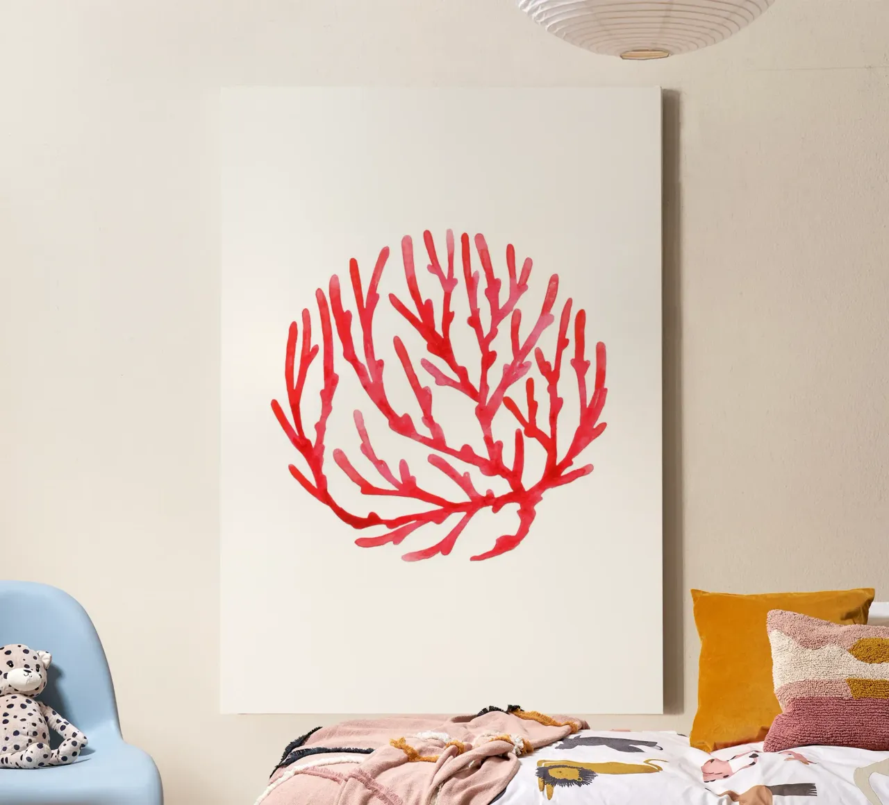 Corallo rosso Acquerello Arte Estetica Decorazione Costiera tela con Cornice a cassetta da dawnthesea