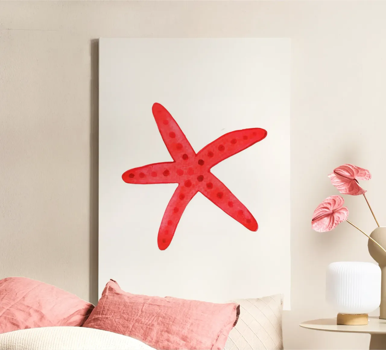 Stella marina rossa Acquerello Arte Oceano Vita Decor Stampa tela con Cornice a cassetta da dawnthesea