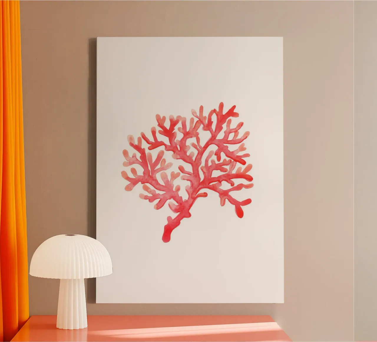 Corallo rosso vibrante Acquerello Oceano Arte Botanica tela con Cornice a cassetta da dawnthesea