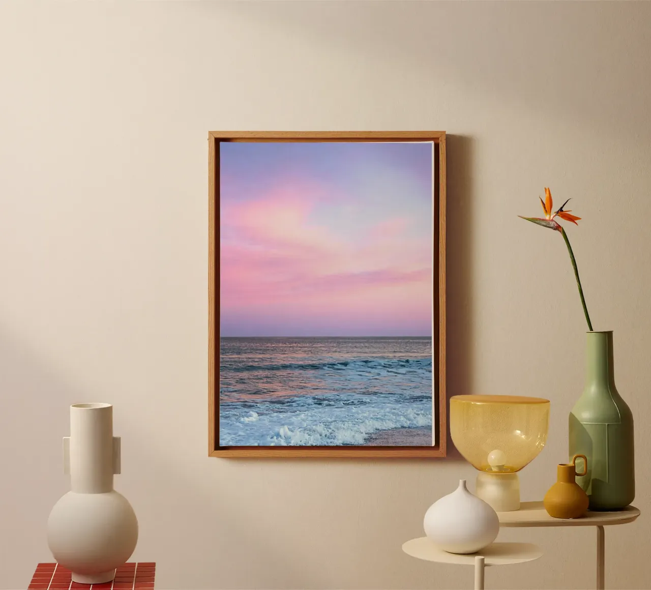 Pastello Tramonto Oceano Serenità Estetica Spiaggia Arte tela con Cornice a cassetta da dawnthesea