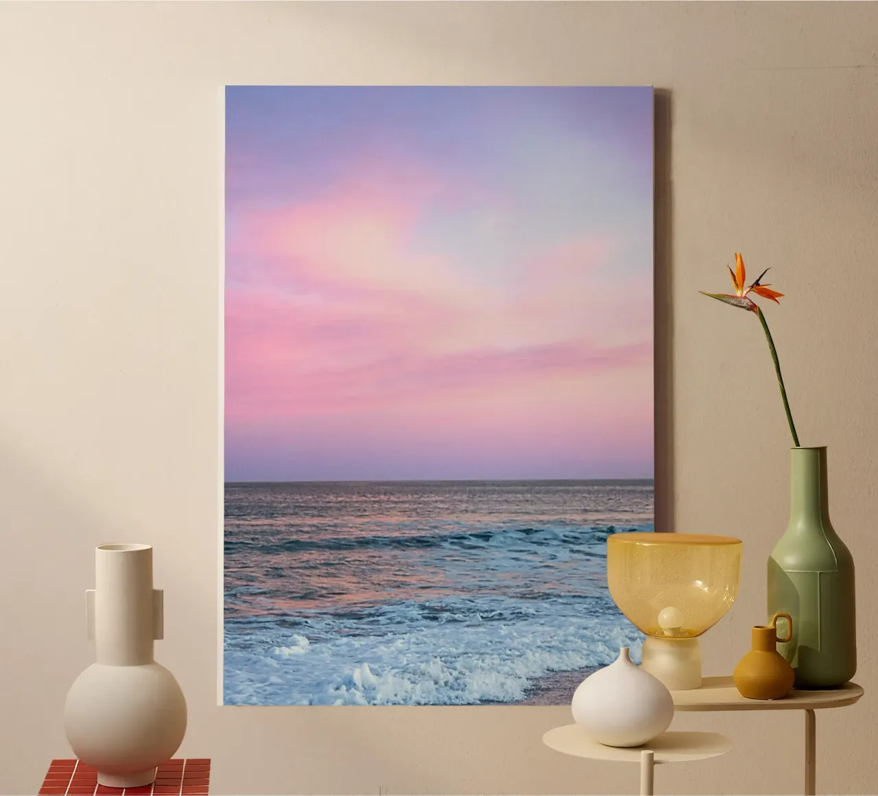 Pastello Tramonto Oceano Serenità Estetica Spiaggia Arte tela con Cornice a cassetta da dawnthesea