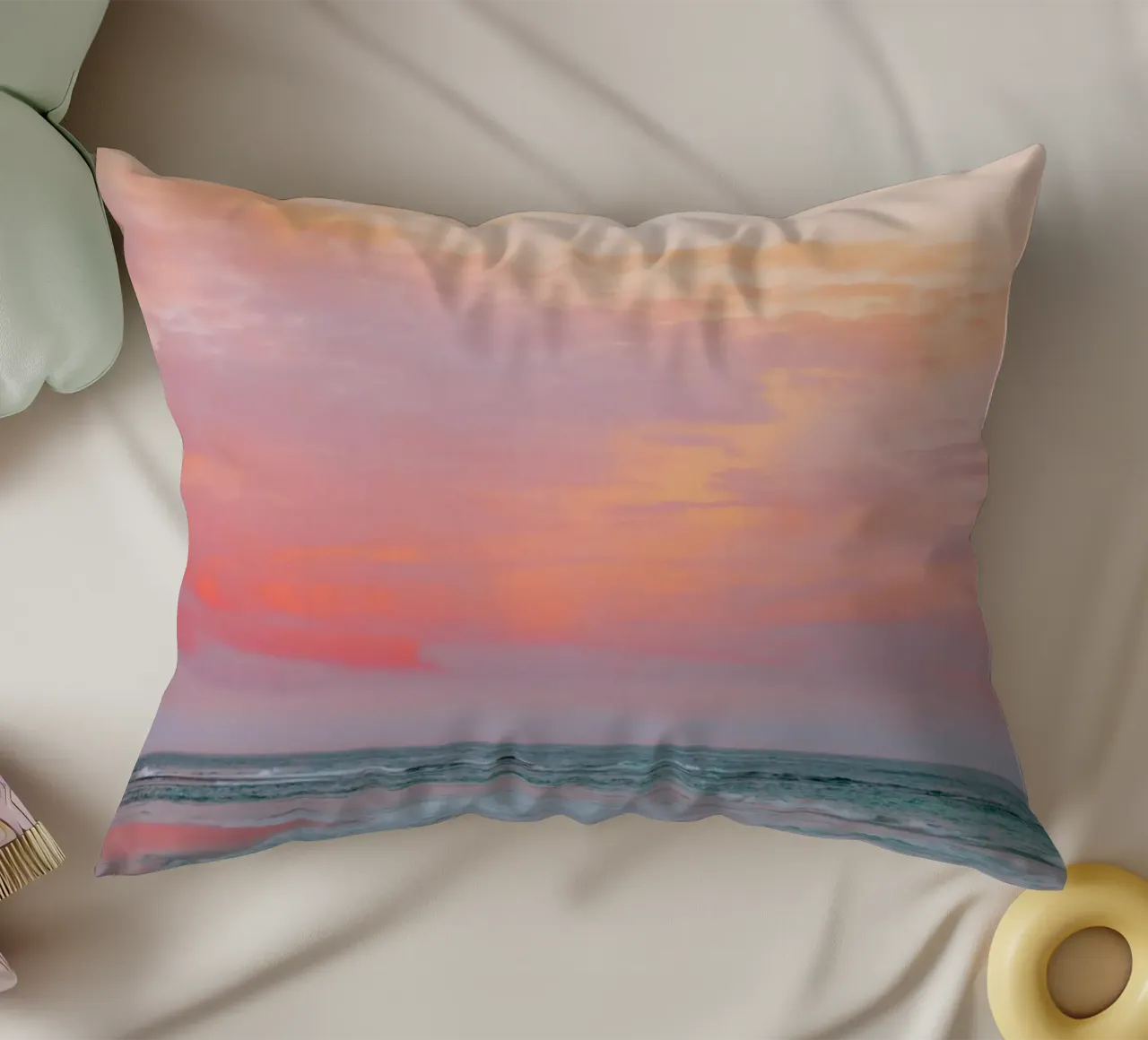 Vibrant Sunset Beach Ocean Estética Arte de Pared cojín de dawnthesea
