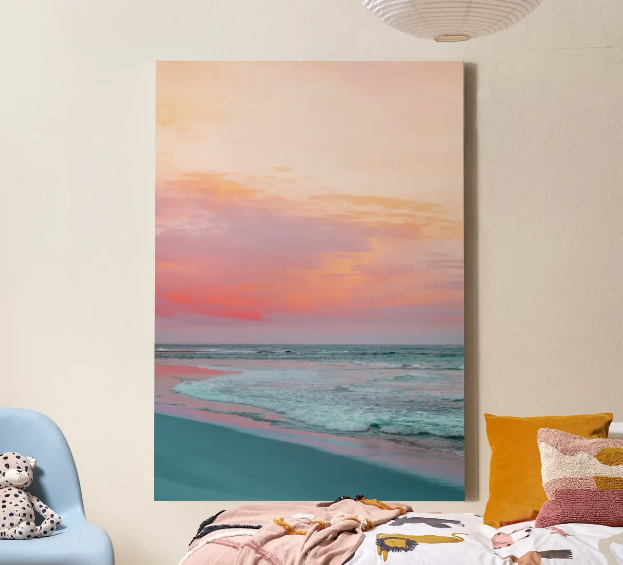 Arte murale estetica del tramonto sulla spiaggia e sull'oceano tela con Cornice a cassetta da dawnthesea