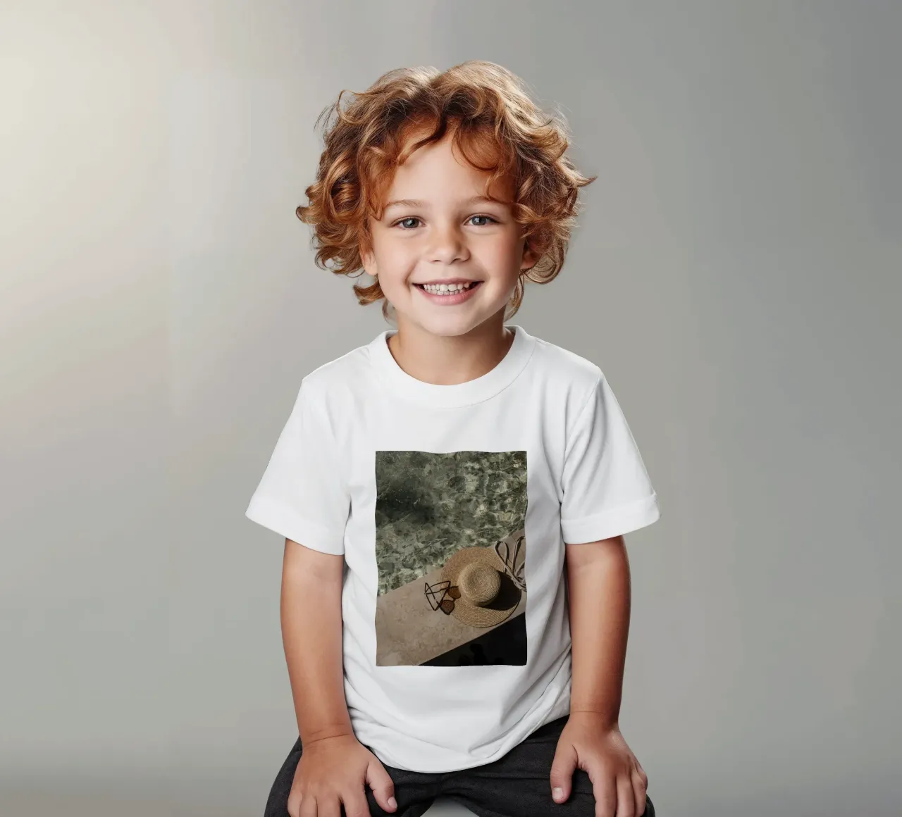 Summer Poolside Serenity Straw Hat Aesthetic Decor kids t-shirt by dawnthesea