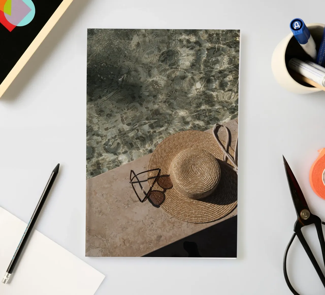 Summer Poolside Serenity Straw Hat Aesthetic Decor notebook by dawnthesea