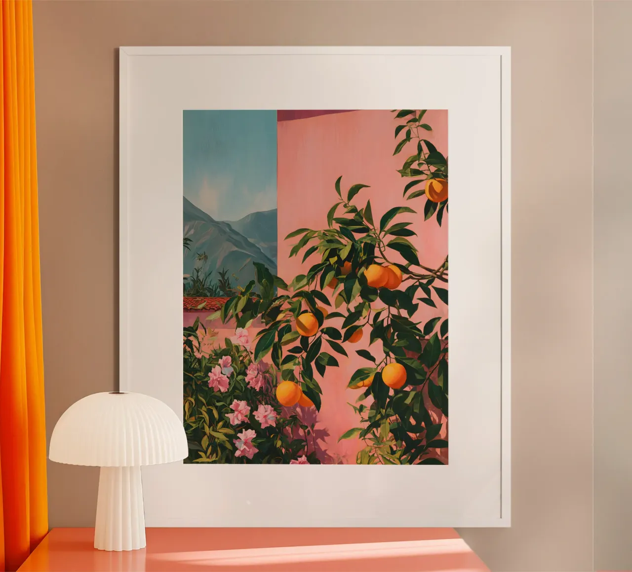 The Orange Tree poster with wooden frame by Gypsy Galleria