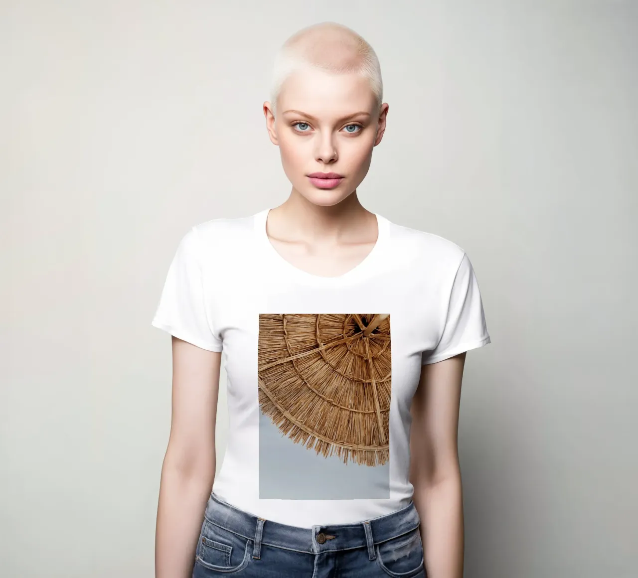 Straw Umbrella Texture Coastal Boho Aesthetic Art women's fitted t-shirt by dawnthesea