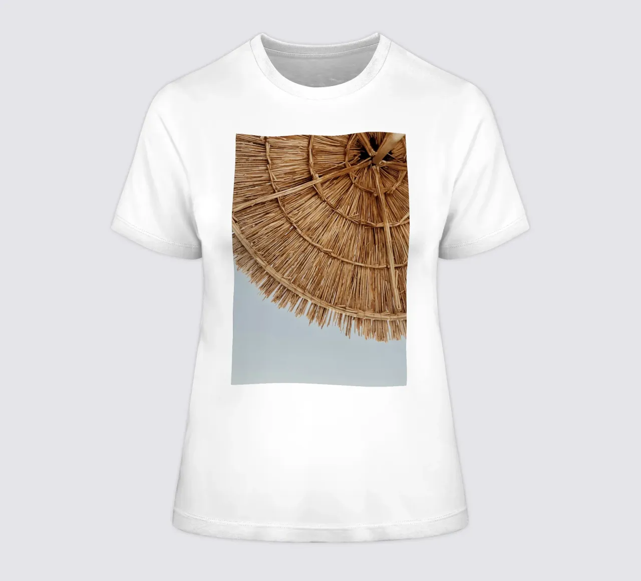 Straw Umbrella Texture Coastal Boho Aesthetic Art women's fitted t-shirt by dawnthesea