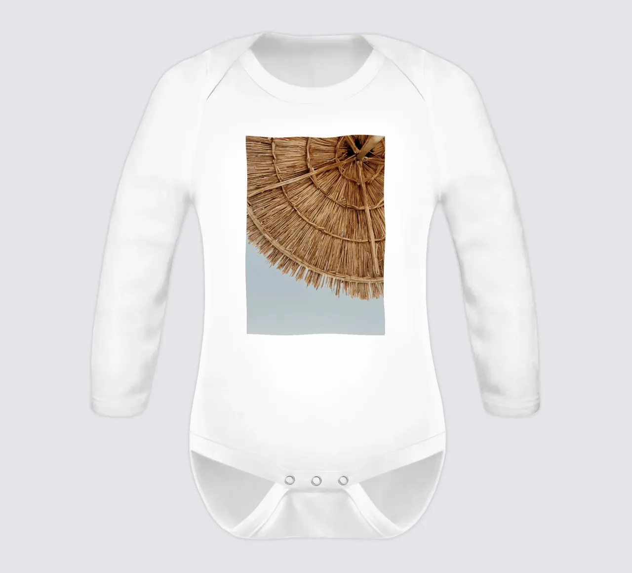 Straw Umbrella Texture Coastal Boho Aesthetic Art long-sleeve baby romper by dawnthesea