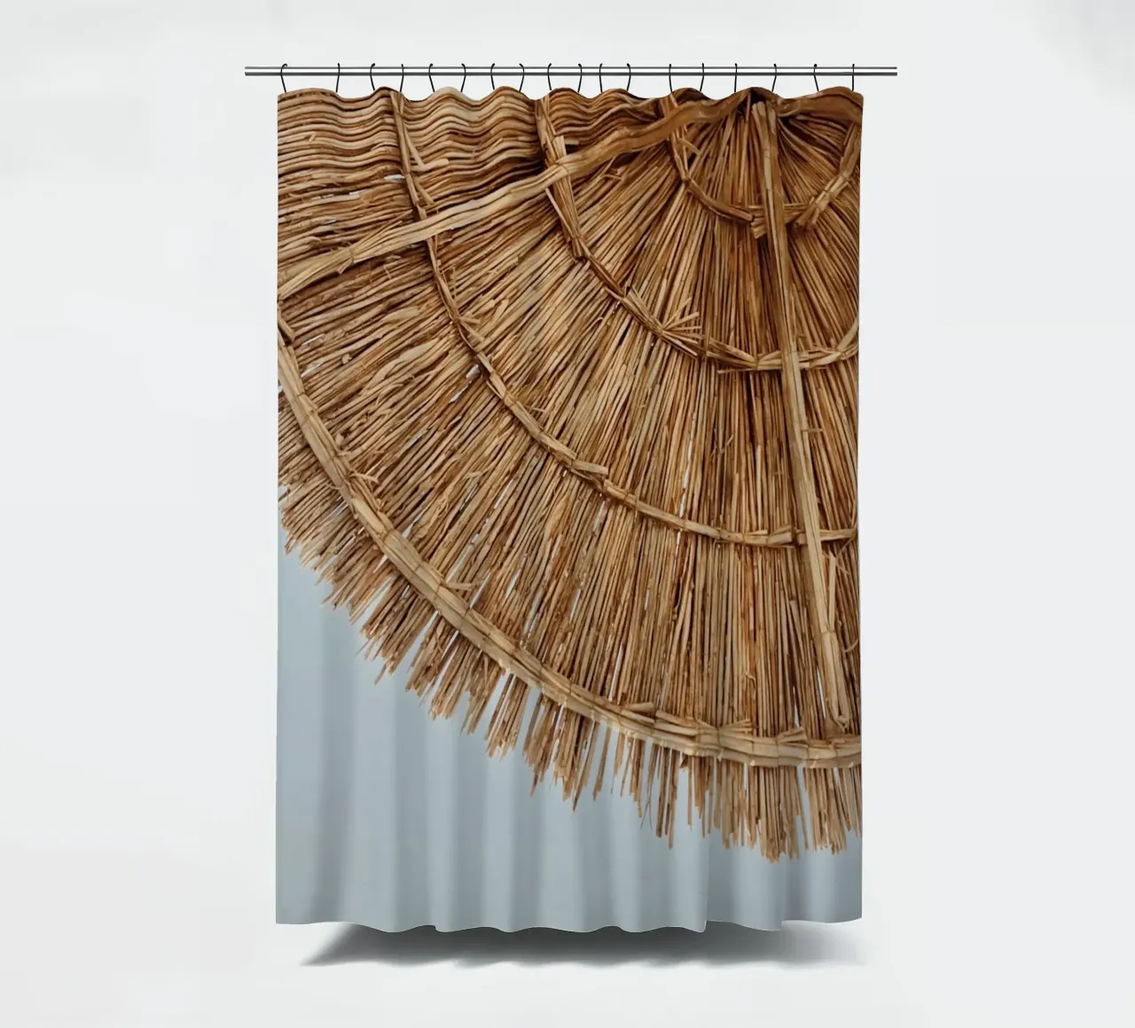 Stroh Regenschirm Textur Coastal Boho Ästhetische Kunst Duschvorhang von dawnthesea