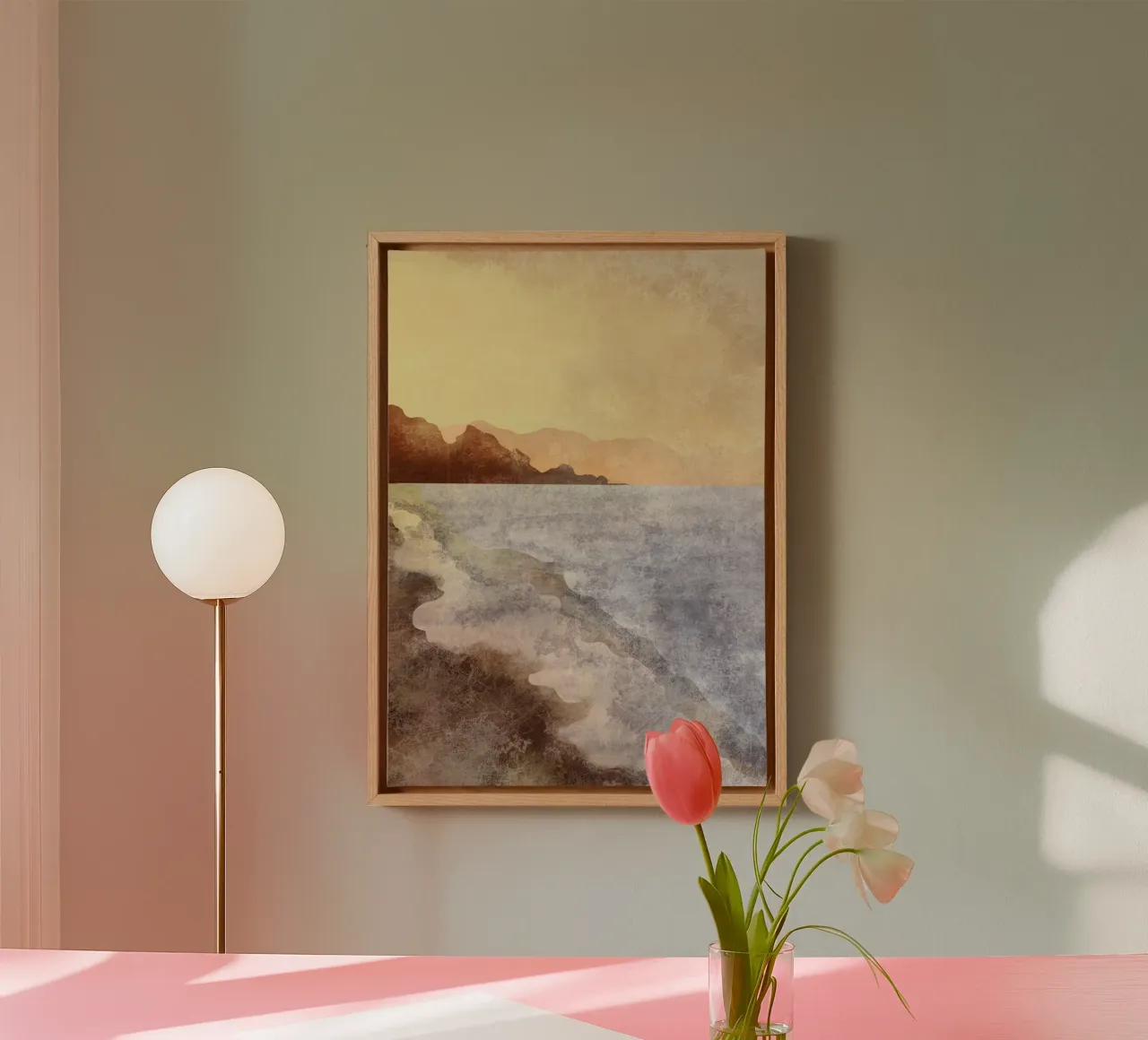 Abstract Kustlandschap Aardetinten Sereniteit Kunst canvas met Baklijst van dawnthesea